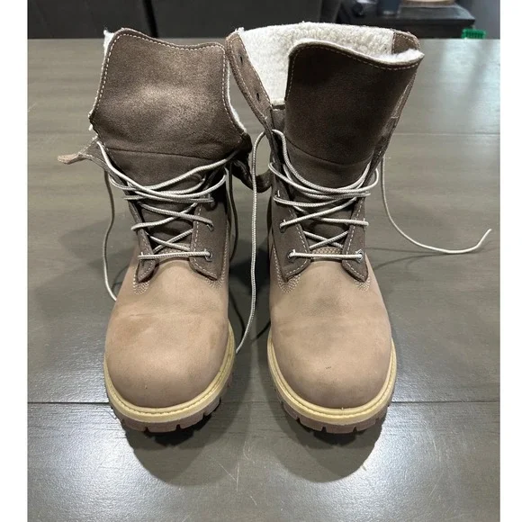 Timberland 8330R Waterproof Roll-Top Fleece Lined Boots Brown Suede Womens 8.5M - Picture 3 of 9
